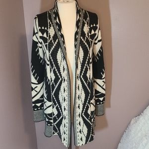 Open Aztec Cardigan Sweater in Cream & Black